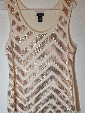 rue21 Cream Sequin Chevron Tank Top